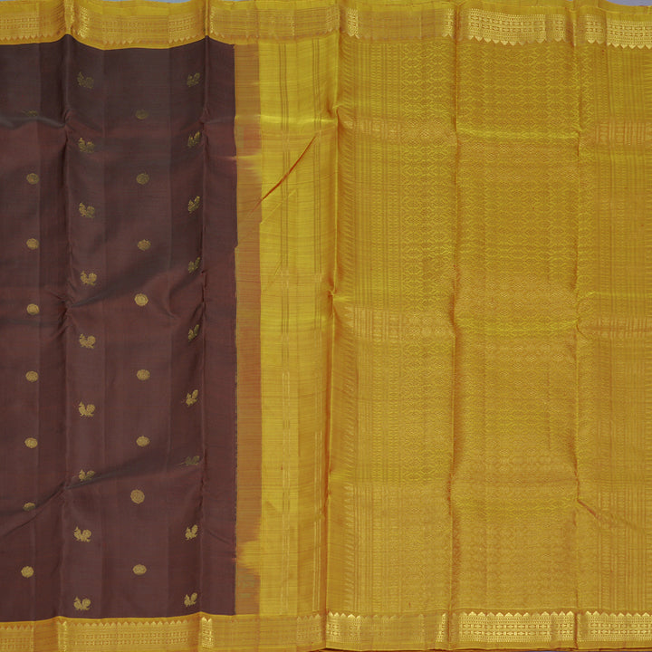 Hayagrivas Handloom Dark Maroon Kanjivaram Silk Saree with Golden Yellow Border KBF836H1-2
