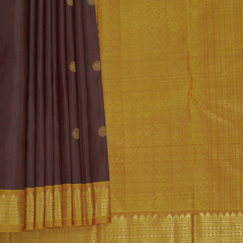 Hayagrivas Handloom Dark Maroon Kanjivaram Silk Saree with Golden Yellow Border KBF836H1-2