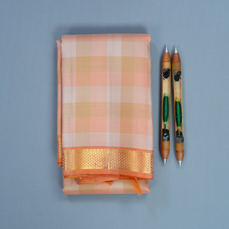 Hayagrivas Handloom Pastel Checks Kanjivaram Silk Saree with Orange Border KBF836H2-1
