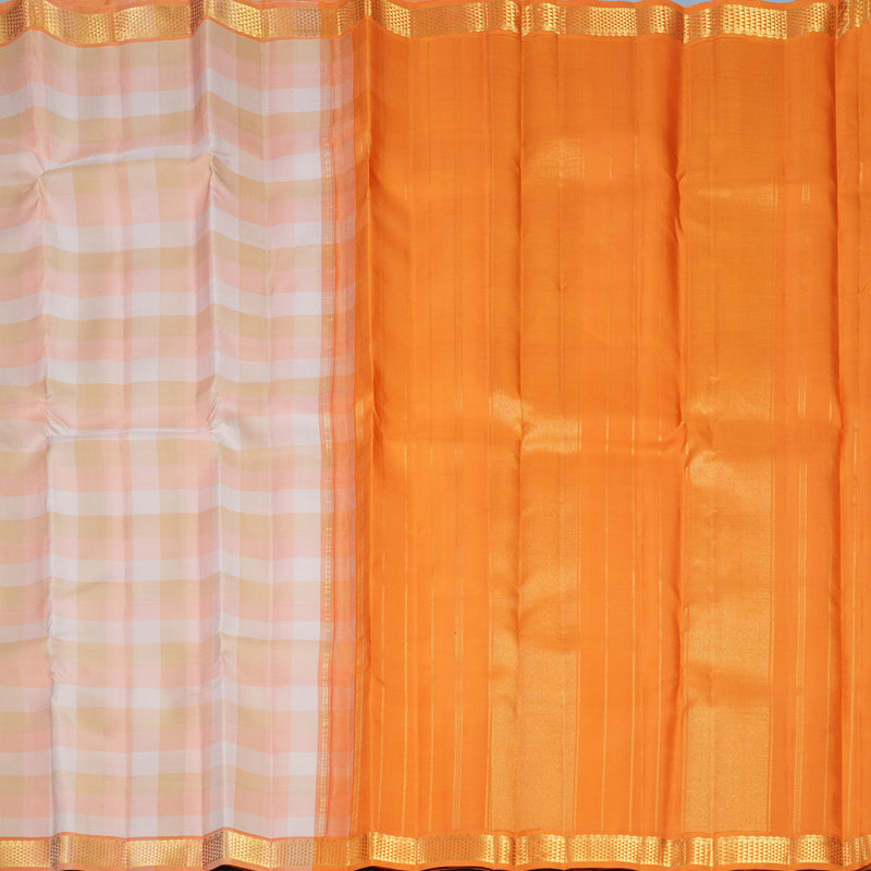 Hayagrivas Handloom Pastel Checks Kanjivaram Silk Saree with Orange Border KBF836H2-1