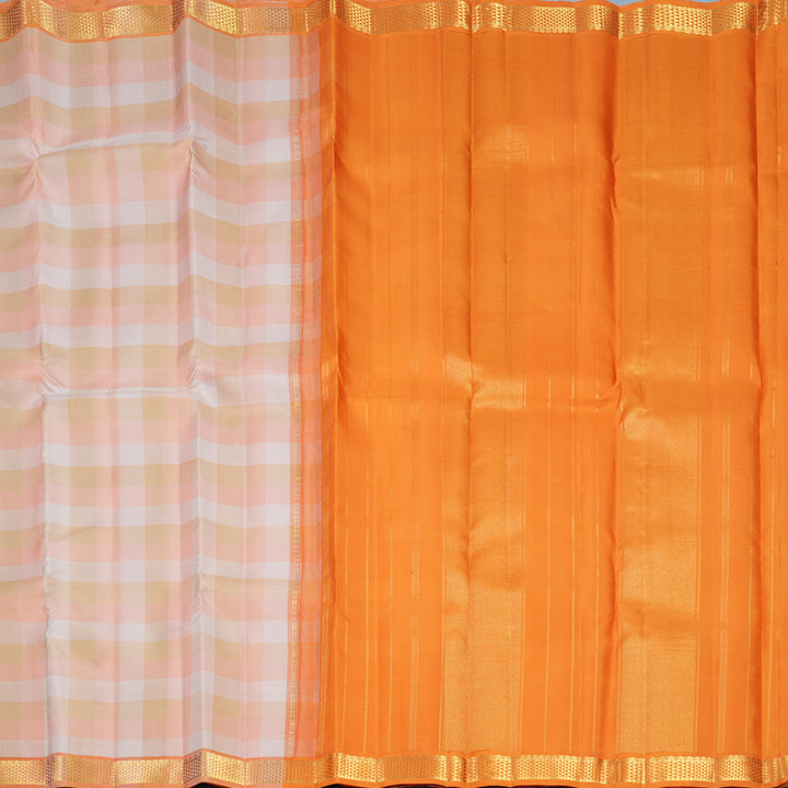 Hayagrivas Handloom Pastel Checks Kanjivaram Silk Saree with Orange Border KBF836H2-1