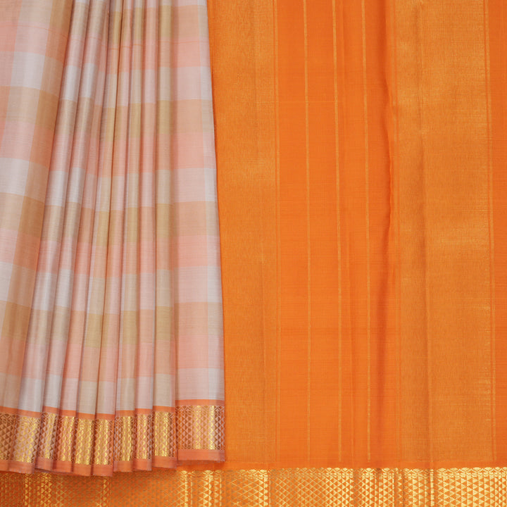 Hayagrivas Handloom Pastel Checks Kanjivaram Silk Saree with Orange Border KBF836H2-1