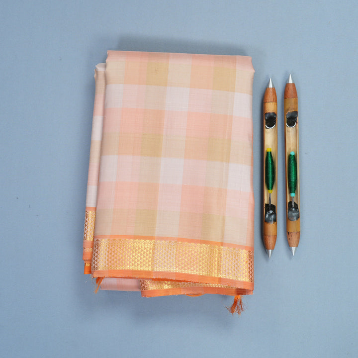 Hayagrivas Handloom Pastel Checks Kanjivaram Silk Saree with Orange Border KBF836H2-2