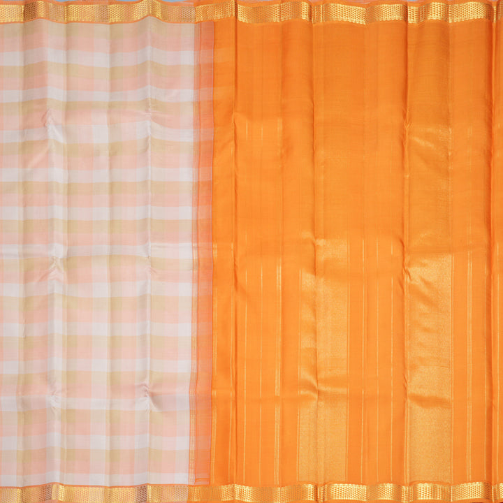 Hayagrivas Handloom Pastel Checks Kanjivaram Silk Saree with Orange Border KBF836H2-2