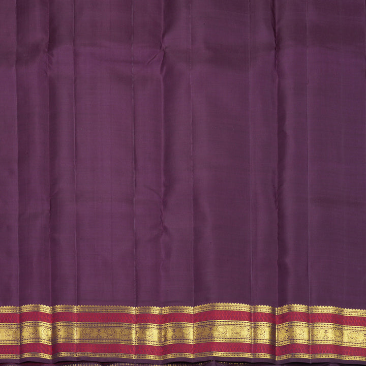 Hayagrivas Handloom Lilac-Grey Kanjivaram Silk Saree with Plum Purple Border KBF836H3-3