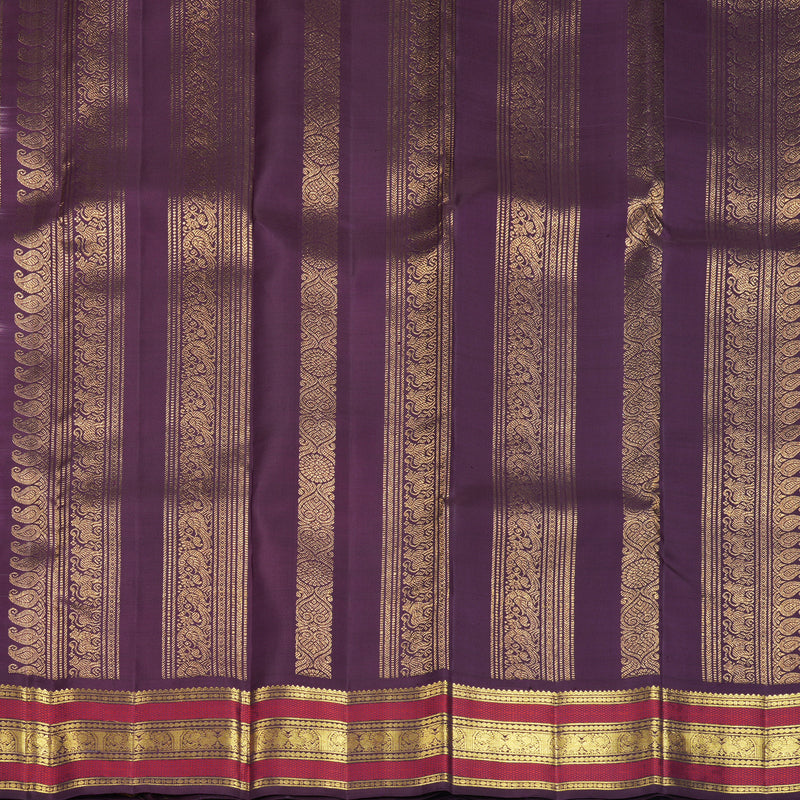 Hayagrivas Handloom Lilac-Grey Kanjivaram Silk Saree with Plum Purple Border KBF836H3-3