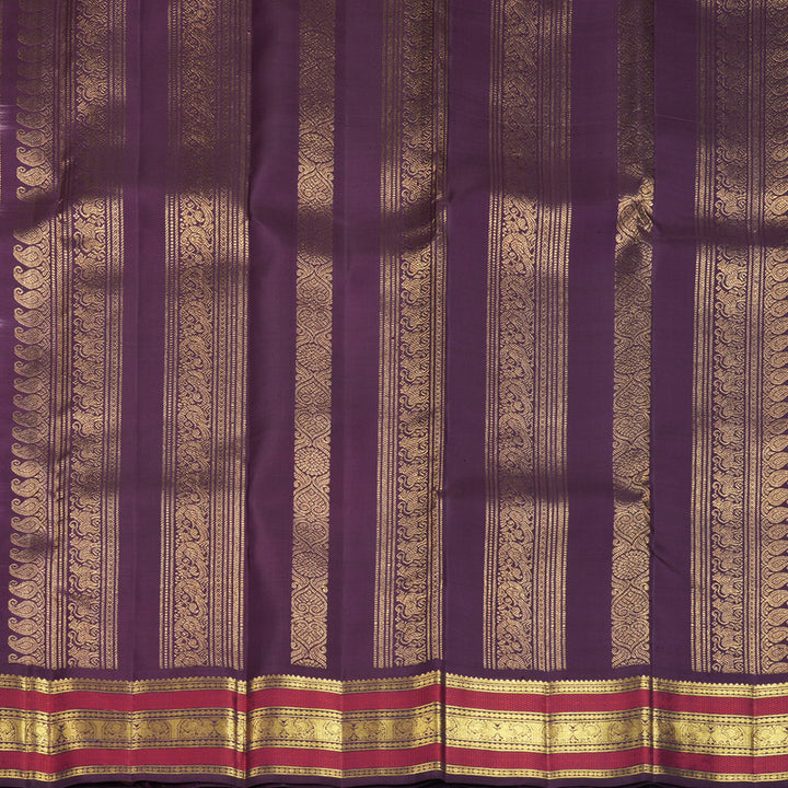 Hayagrivas Handloom Lilac-Grey Kanjivaram Silk Saree with Plum Purple Border KBF836H3-3