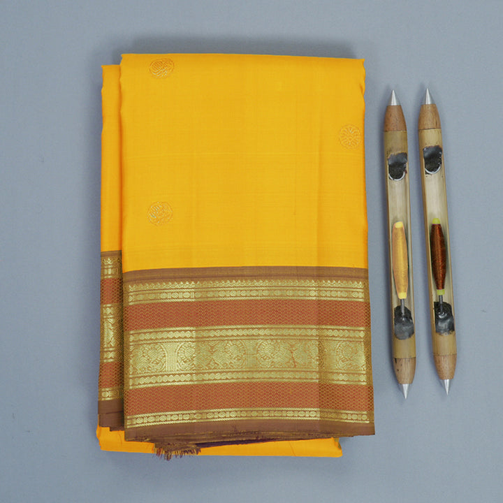 Hayagrivas Handloom Yellow Kanjivaram Silk Saree with Honey Shade Border KBF836H3-4