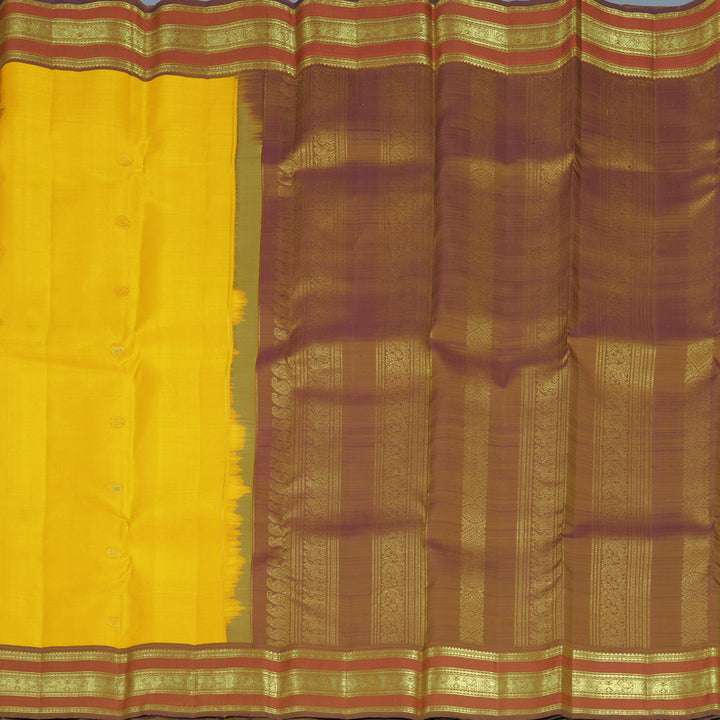 Hayagrivas Handloom Yellow Kanjivaram Silk Saree with Honey Shade Border KBF836H3-4