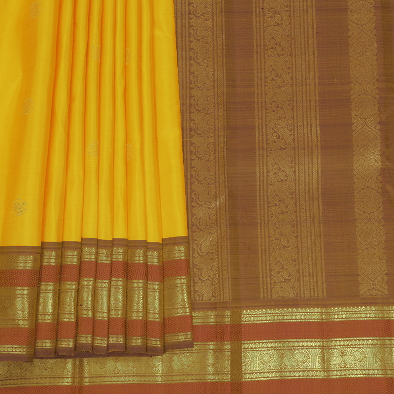 Hayagrivas Handloom Yellow Kanjivaram Silk Saree with Honey Shade Border KBF836H3-4