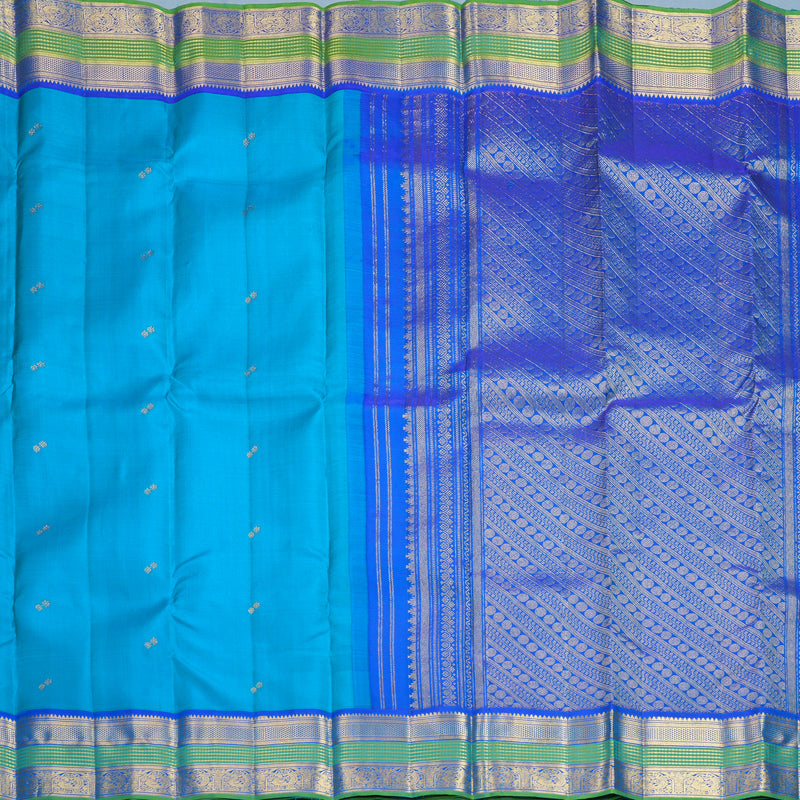 Hayagrivas Handloom Sky Blue Kanjivaram Silk Saree with Sage Green Border KBF836H5-1
