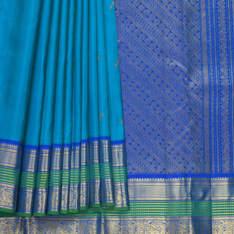 Hayagrivas Handloom Sky Blue Kanjivaram Silk Saree with Sage Green Border KBF836H5-1