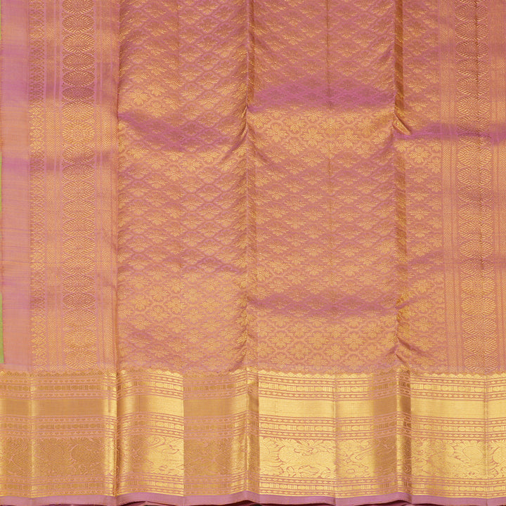 Hayagrivas Handloom Fluorescent Green Kanjivaram Silk Saree with Onion Pink Border KBF836H5-2