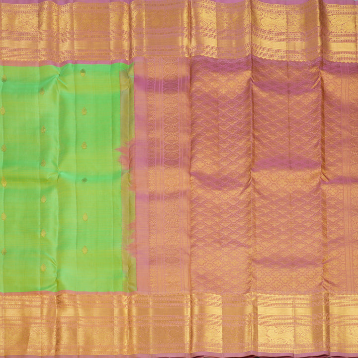 Hayagrivas Handloom Fluorescent Green Kanjivaram Silk Saree with Onion Pink Border KBF836H5-2