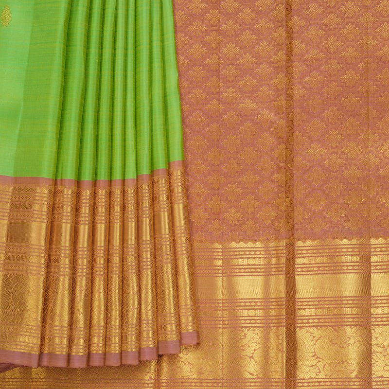 Hayagrivas Handloom Fluorescent Green Kanjivaram Silk Saree with Onion Pink Border KBF836H5-2