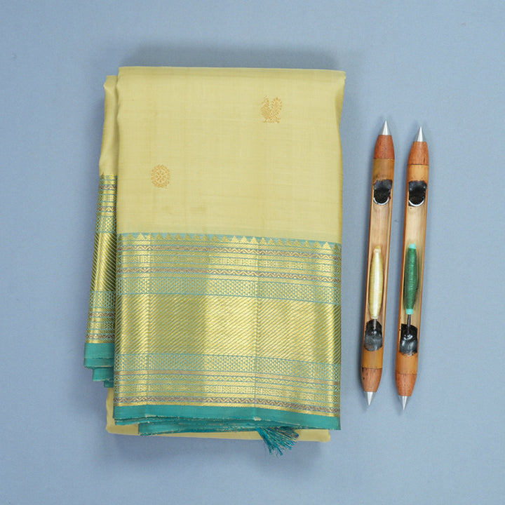 Hayagrivas Handloom Light Elaichi Green Kanjivaram Silk Saree with Teal Green Border KBF836H45-4