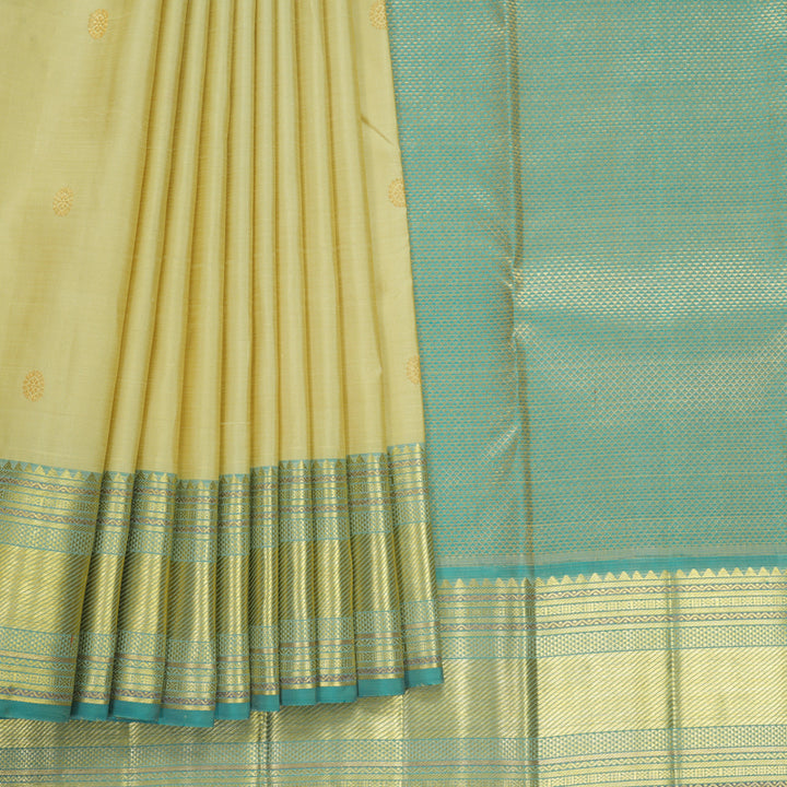 Hayagrivas Handloom Light Elaichi Green Kanjivaram Silk Saree with Teal Green Border KBF836H45-4