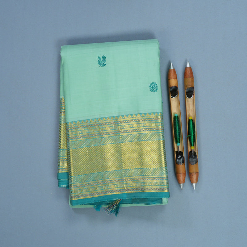 Hayagrivas Handloom Pastel Green Kanjivaram Silk Saree with Sea Green Border KBF836H5-6