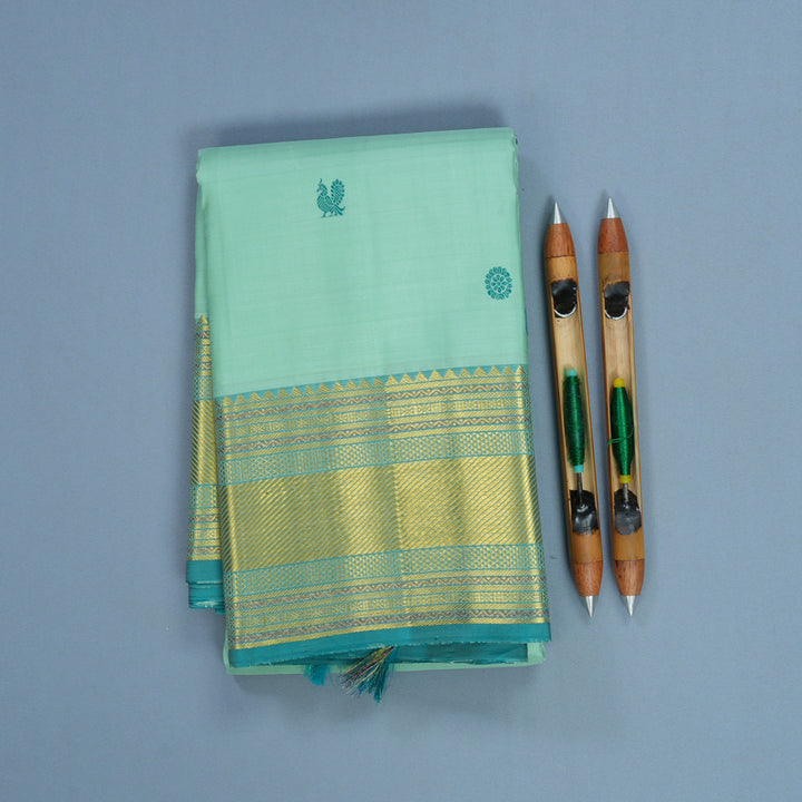 Hayagrivas Handloom Pastel Green Kanjivaram Silk Saree with Sea Green Border KBF836H5-6