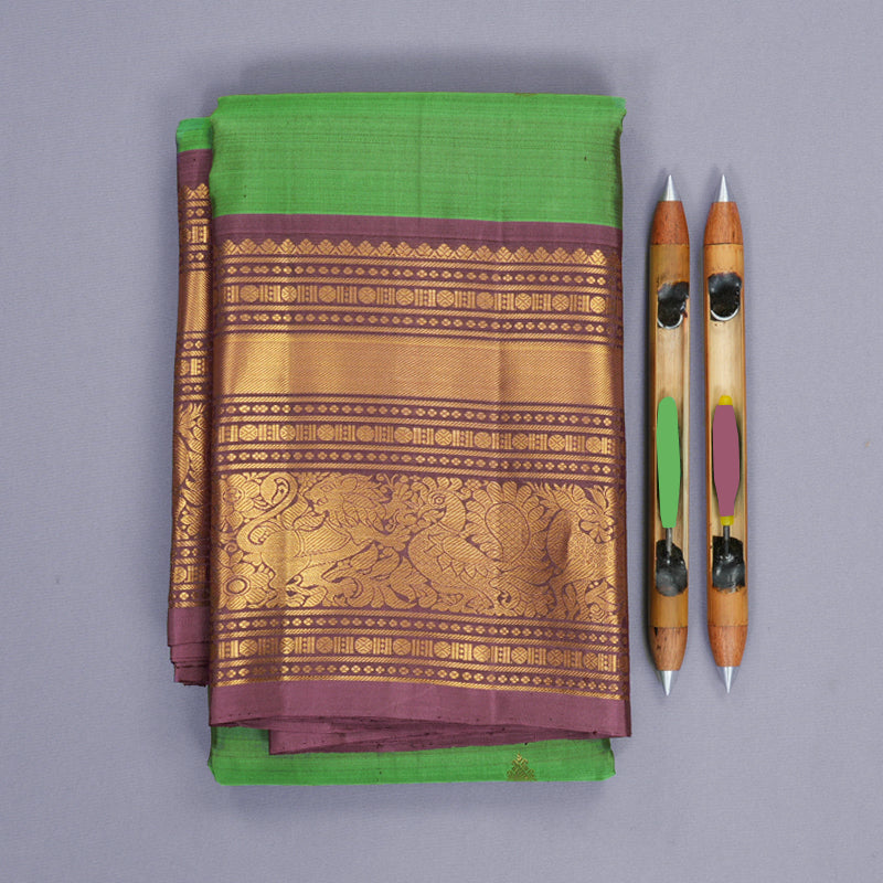 Hayagrivas Handloom Green Kanjivaram Silk Saree with Mauve Border KBF836H5-7