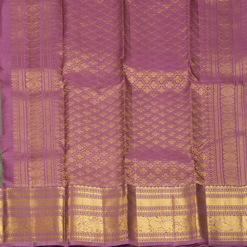 Hayagrivas Handloom Green Kanjivaram Silk Saree with Mauve Border KBF836H5-7
