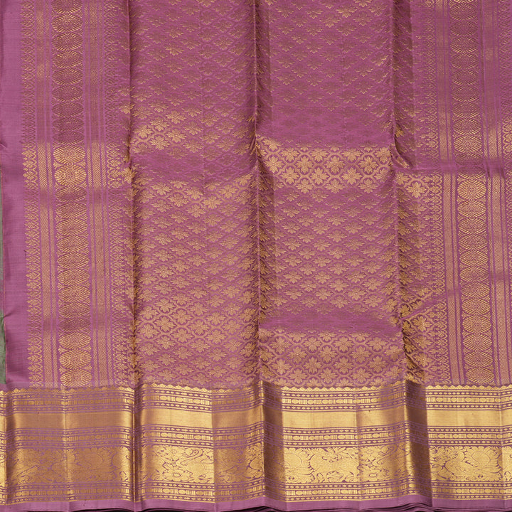 Hayagrivas Handloom Green Kanjivaram Silk Saree with Mauve Border KBF836H5-7