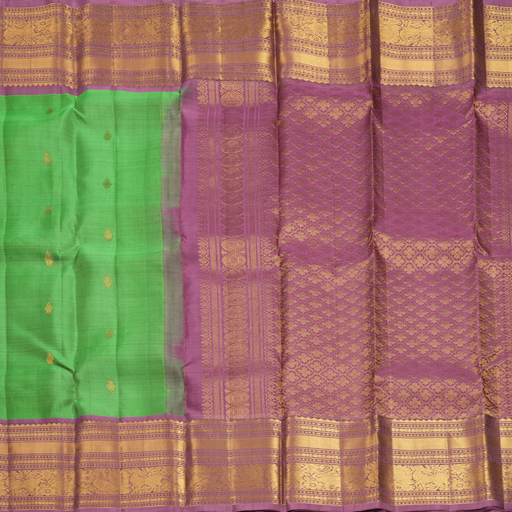 Hayagrivas Handloom Green Kanjivaram Silk Saree with Mauve Border KBF836H5-7