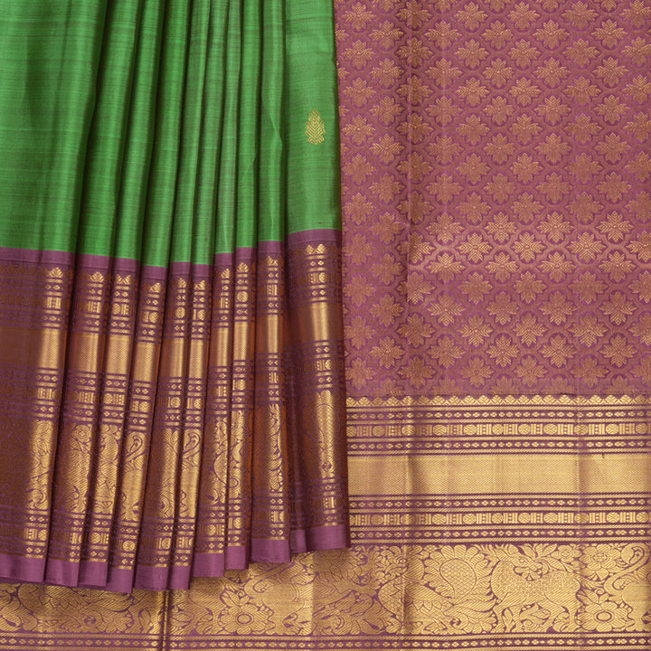 Hayagrivas Handloom Green Kanjivaram Silk Saree with Mauve Border KBF836H5-7