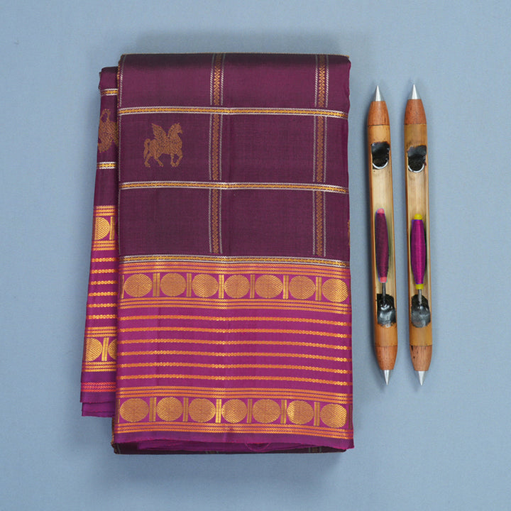 Hayagrivas Handloom Wine Purple Kanjivaram Silk Saree with Magenta Border KBF836H9-3