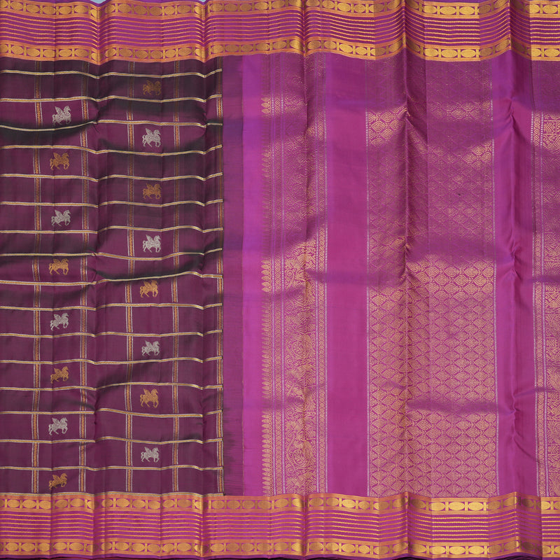 Hayagrivas Handloom Wine Purple Kanjivaram Silk Saree with Magenta Border KBF836H9-3