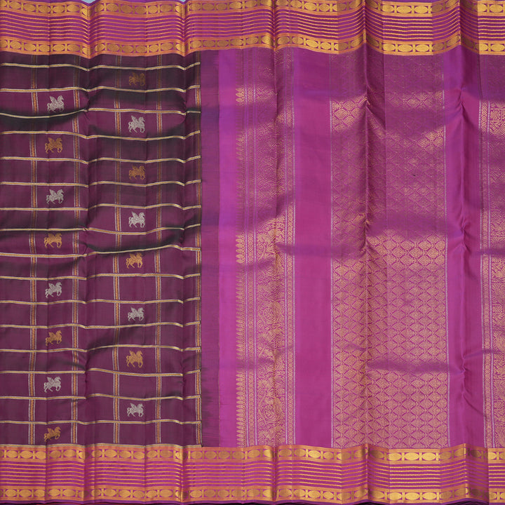 Hayagrivas Handloom Wine Purple Kanjivaram Silk Saree with Magenta Border KBF836H9-3