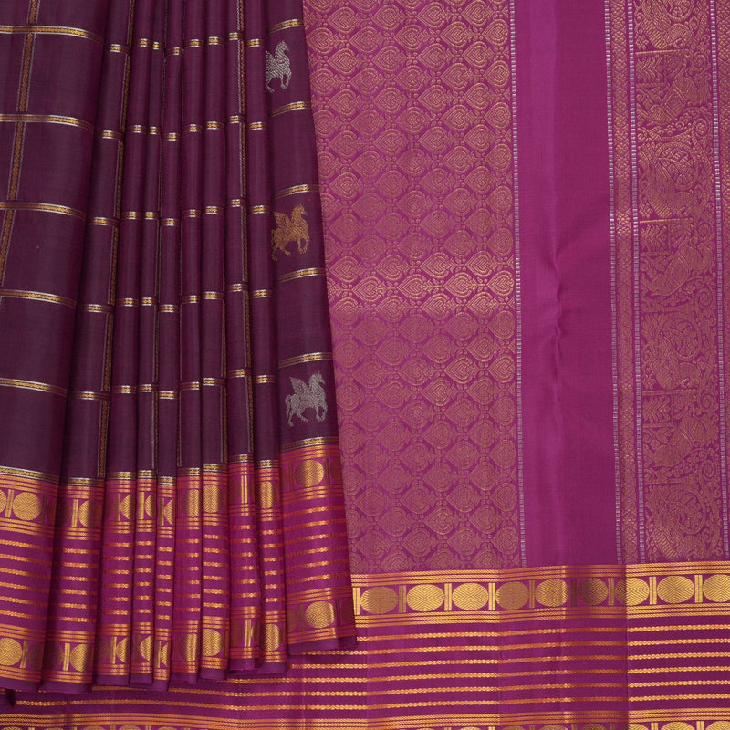 Hayagrivas Handloom Wine Purple Kanjivaram Silk Saree with Magenta Border KBF836H9-3