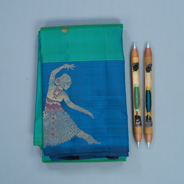 Hayagrivas Handloom Blue-Green Kanjivaram Silk Saree with Peacock Blue Border KBF837H2-3