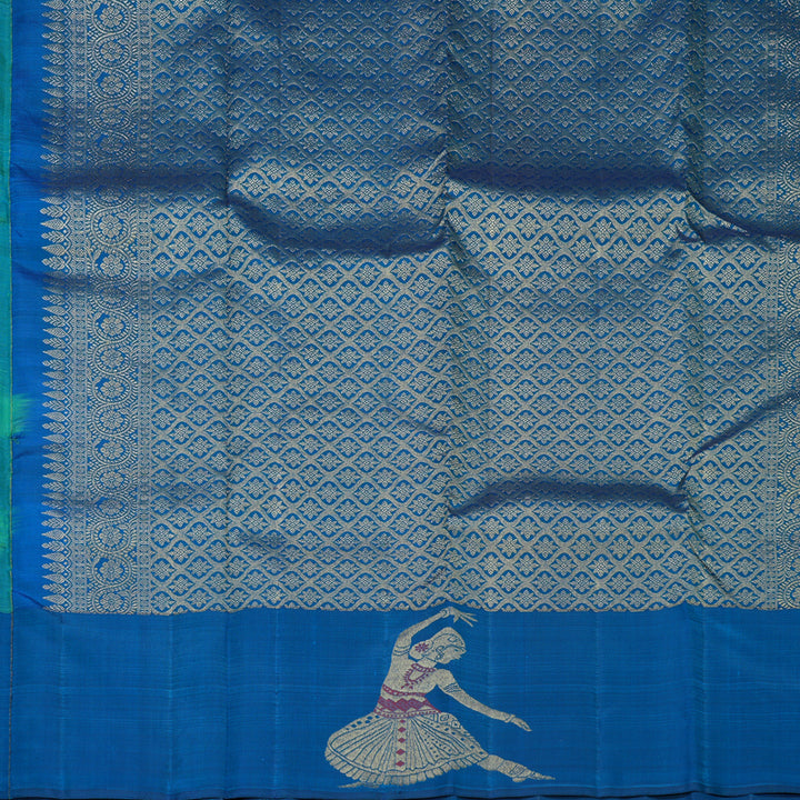 Hayagrivas Handloom Blue-Green Kanjivaram Silk Saree with Peacock Blue Border KBF837H2-3