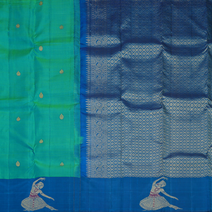 Hayagrivas Handloom Blue-Green Kanjivaram Silk Saree with Peacock Blue Border KBF837H2-3