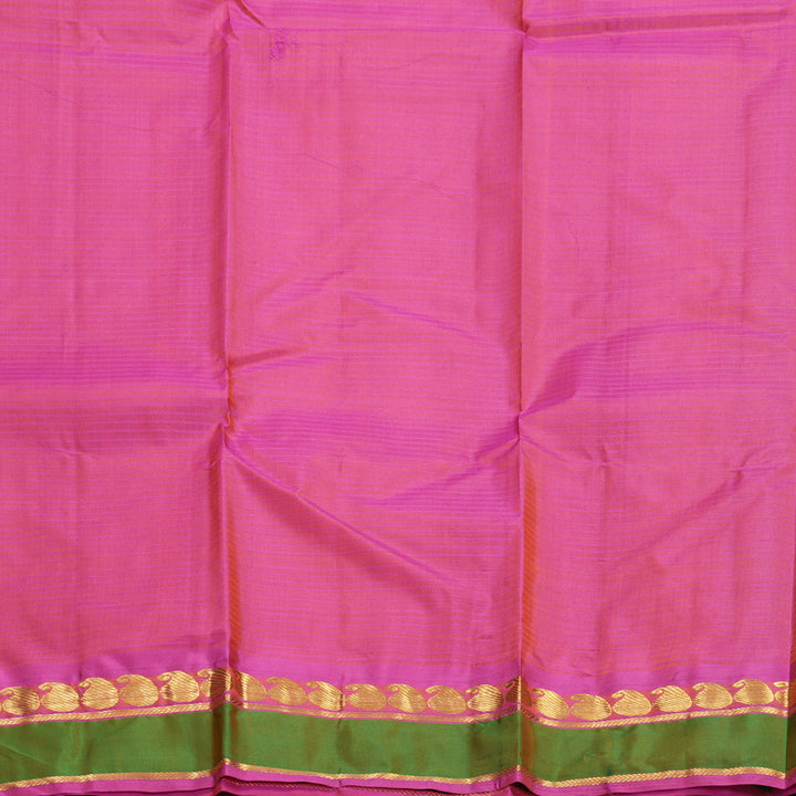 Hayagrivas Handloom Yellowish-Green Kanjivaram Silk Saree with Pink Border KBF838H1-10