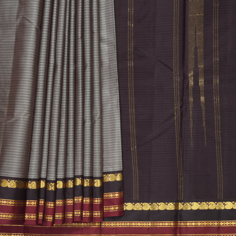 Hayagrivas Handloom Grey Kanjivaram Silk Saree KBF838H1-14