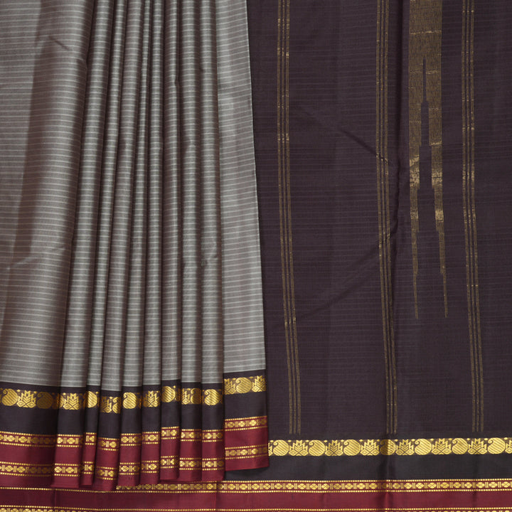 Hayagrivas Handloom Grey Kanjivaram Silk Saree KBF838H1-14