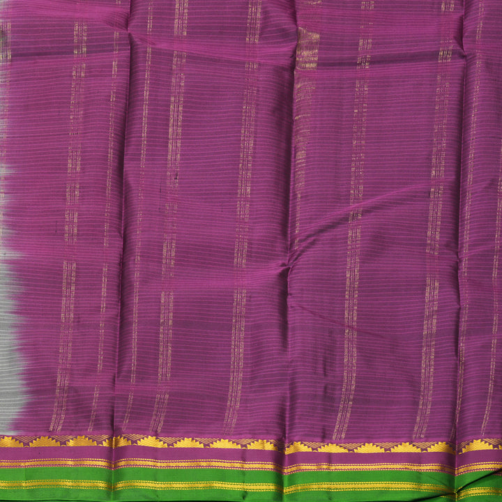 Hayagrivas Handloom Grey Kanjivaram Silk Saree with Purple &amp; Green Border KBF838H1-2