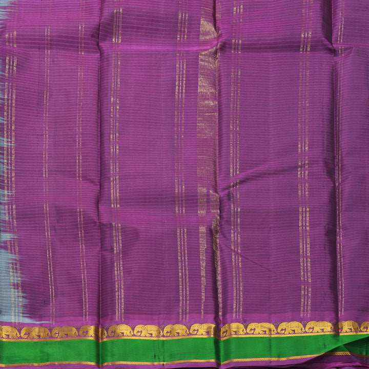 Hayagrivas Handloom Grey Kanjivaram Silk Saree with Green Border KBF838H1-6