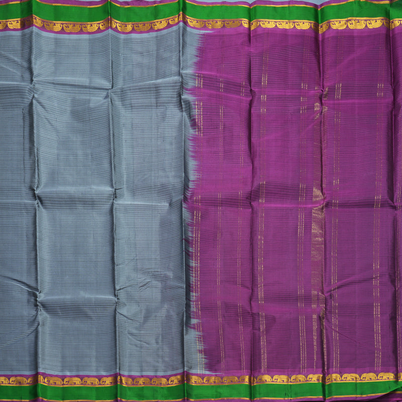 Hayagrivas Handloom Grey Kanjivaram Silk Saree with Green Border KBF838H1-6