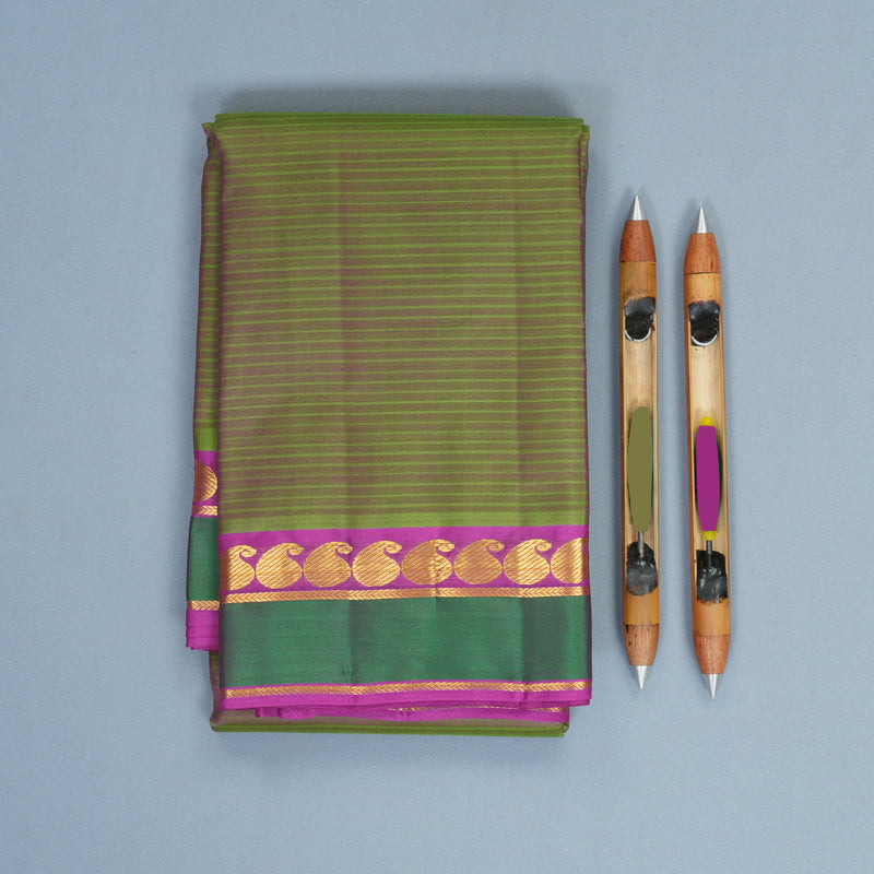 Hayagrivas Handloom Manthalir Green Kanjivaram Silk Saree with Aqua Green Border KBF838H1-8