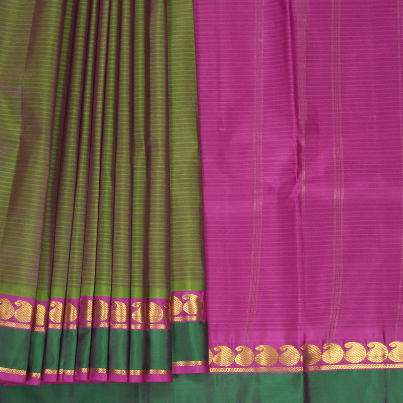 Hayagrivas Handloom Manthalir Green Kanjivaram Silk Saree with Aqua Green Border KBF838H1-8