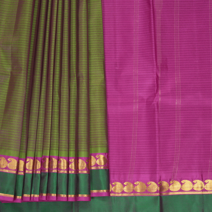 Hayagrivas Handloom Manthalir Green Kanjivaram Silk Saree with Aqua Green Border KBF838H1-8