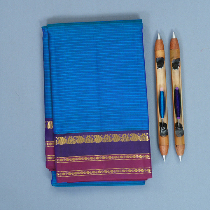 Hayagrivas Handloom Ananda Blue Kanjivaram Silk Saree with Purple Border KBF838H1-9