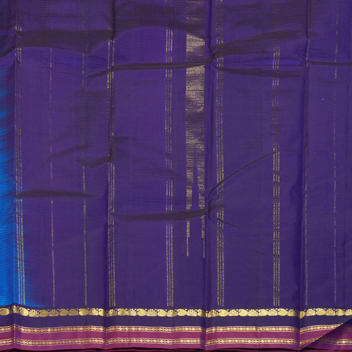 Hayagrivas Handloom Ananda Blue Kanjivaram Silk Saree with Purple Border KBF838H1-9