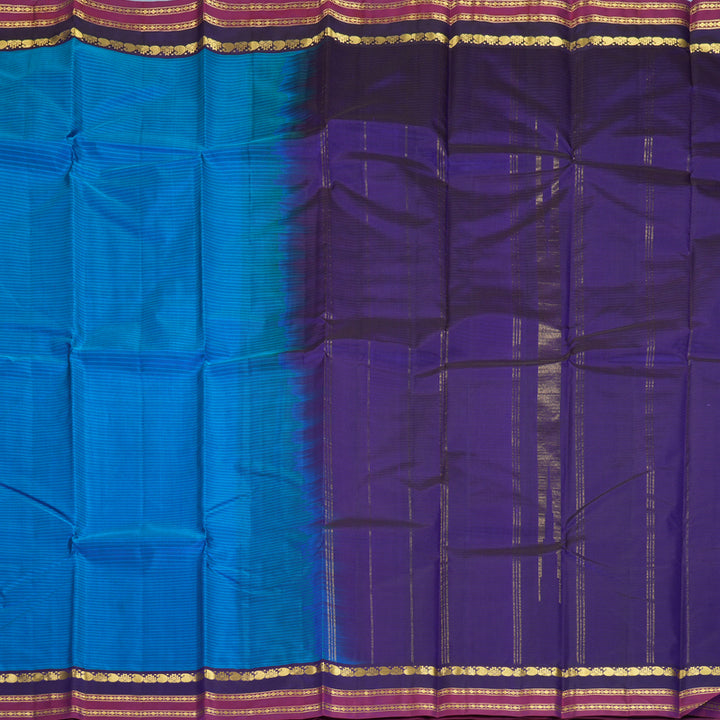 Hayagrivas Handloom Ananda Blue Kanjivaram Silk Saree with Purple Border KBF838H1-9