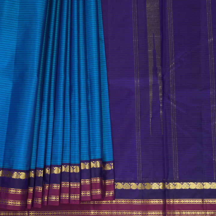 Hayagrivas Handloom Ananda Blue Kanjivaram Silk Saree with Purple Border KBF838H1-9