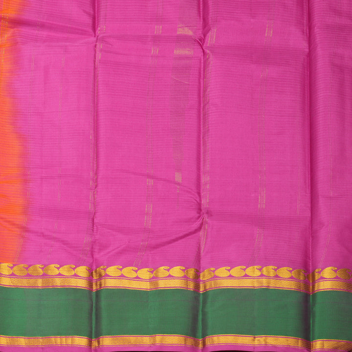 Hayagrivas Handloom Orangish-Pink Kanjivaram Silk Saree with Mayilkazhuthu Border KBF838H2-1