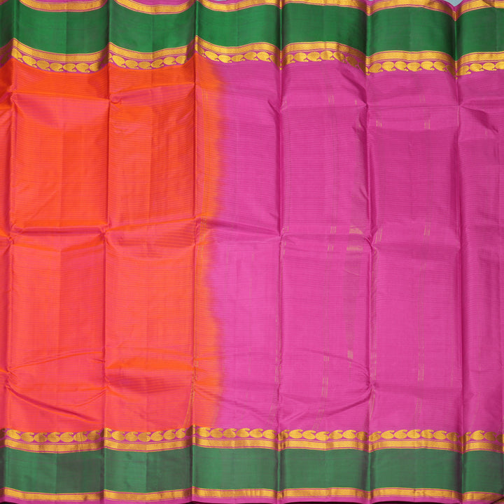 Hayagrivas Handloom Orangish-Pink Kanjivaram Silk Saree with Mayilkazhuthu Border KBF838H2-1